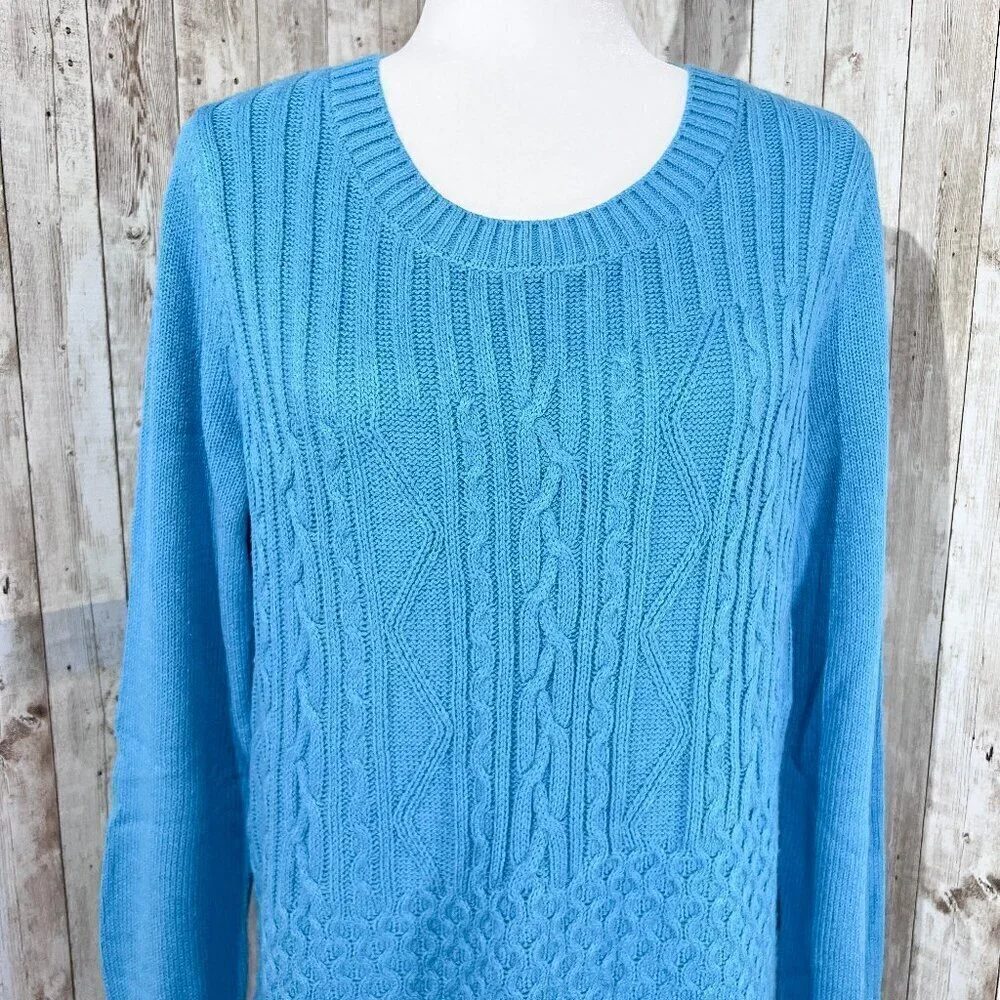 Women's New York & Company Sweater | Blue | Crew Neck | Large | Cable Knit - Picture 5 of 14